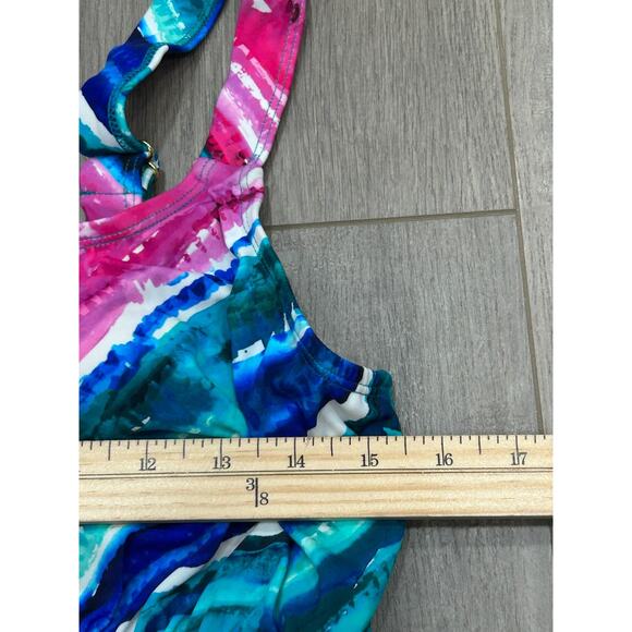 Kim Gravel x Swimsuit Womens Blue Rainbow Stripe Padded Tankini Shorts Size 14 - Picture 8 of 11